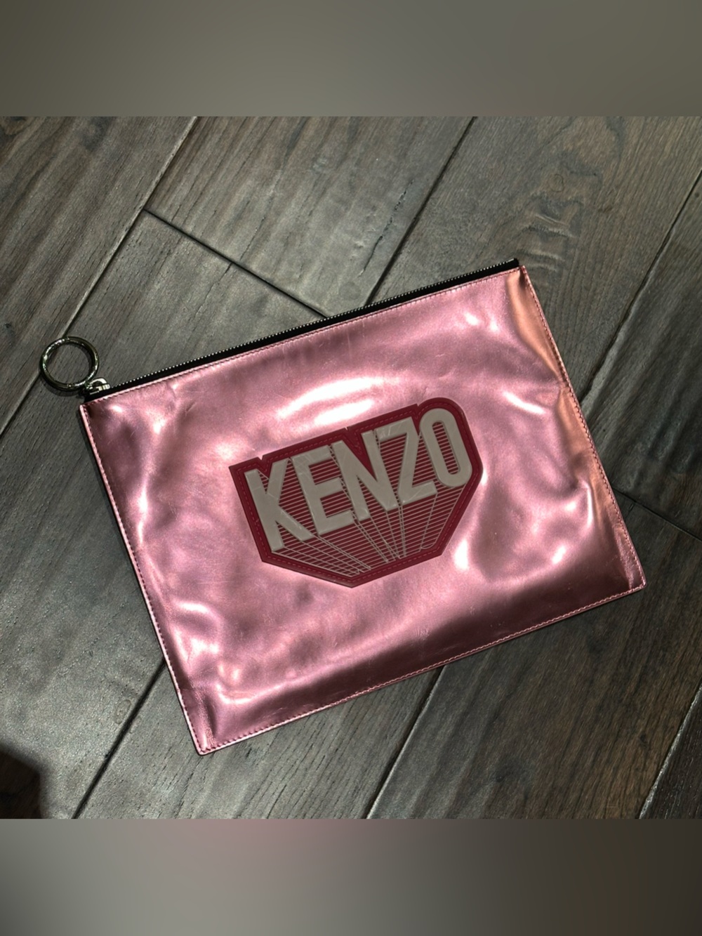 KENZO Pink Metallic Zipped Clutch